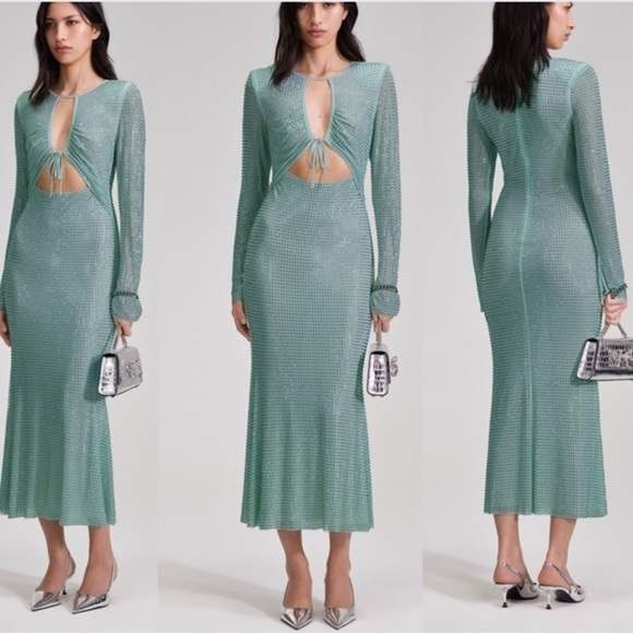 Self-Portrait Dresses & Skirts - SELF PORTRAIT | pale blue rhinestone midi Longsleeve cut out
